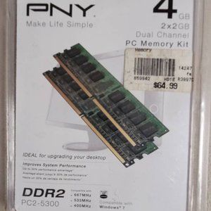 SEALED IN PACKAGE PNY DDR2 PC2-5300. 2×2GB PC MEMORY KIT